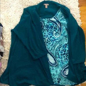 White stag 2XL teal/white 3/4 sleeve top
